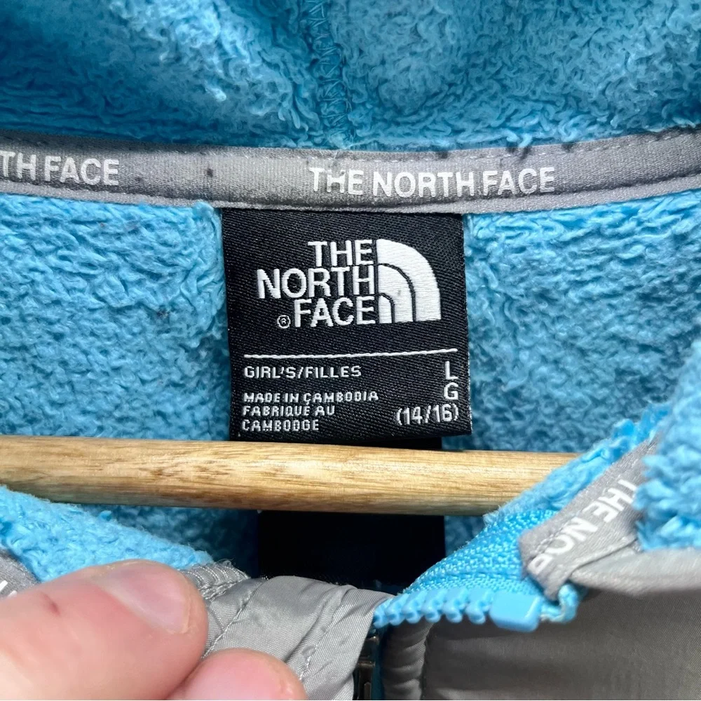 The North Face Denali Hooded Fleece Jacket Girls‎ L (14-16) Aqua Coat 2913
